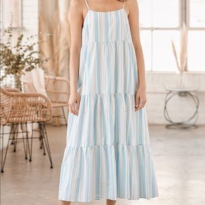 NWOT Lulu’s Catch a Vibe Light Blue Multi Striped Tiered Maxi Dress size XL